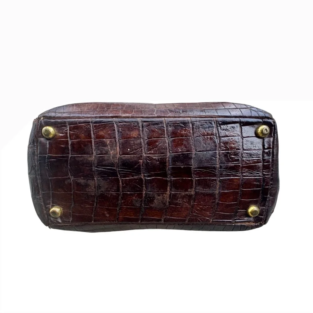 Antique Alligator Skin Doctor Bag Brown Leather Brass Hardware Restoration Prop